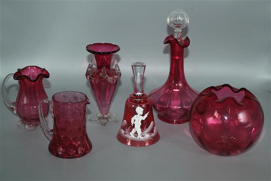 Collection  11 Victorian cranberry glassware